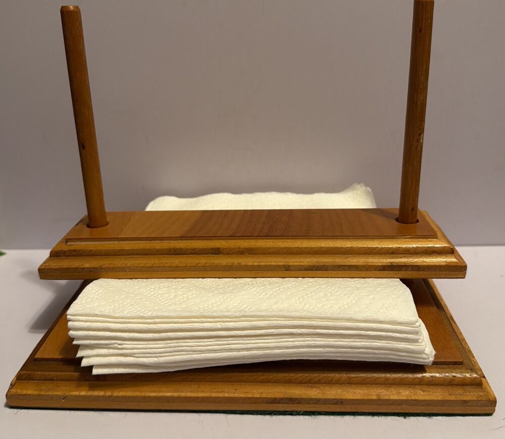 Wooden Napkin Holder Vintage Flat Square Farmhouse Decor Rustic Primitive